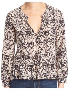 Rebecca Taylor Size 2 Potpourri Floral Silk Pleated V-Neck Long Sleeve Blouse